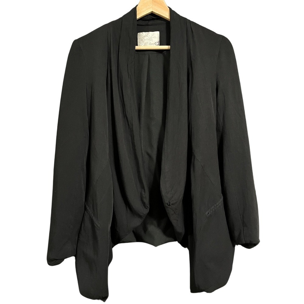 Asymmetrical Hem Open Tie Front Black Blazer Jacket – Dynamite, S